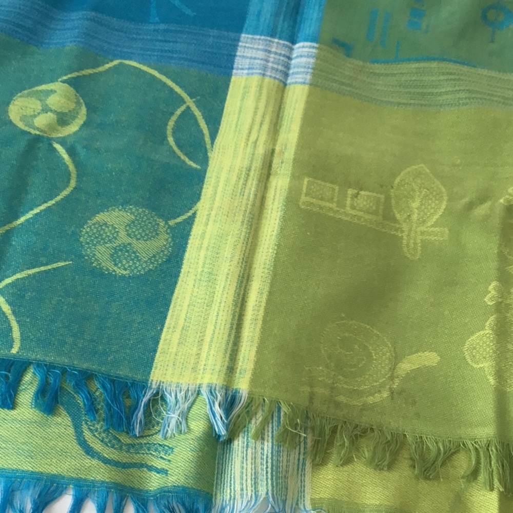 Blue, green, gold orange shawl or wrap.